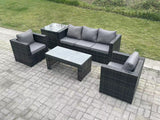 Fimous Lounge Rattan Sofa Set Outdoor Garden Furniture Oblong Rectangular Coffee Table With 2 Chairs Side Table