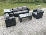 Fimous Lounge Rattan Sofa Set Outdoor Garden Furniture Oblong Rectangular Coffee Table With 2 Chairs Side Table