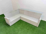 Fimous 8 Seat Rattan Garden Furniture Corner Sofa Set Outdoor Gas Fire Pit Table Sets with Big Footstool Light Grey