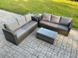 Fimous Outdoor Garden Furniture Sets 6 Seater Wicker Rattan Furniture Sofa Sets with Rectangular Coffee Table 3 Seater Sofa Side Table