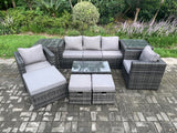 Fimous 8 Seater Rattan Garden Furniture Set Outdoor Patio Sofa Set with 2 Armchairs 2 Side Tables Oblong Table 3 Footstools Dark Grey Mixed