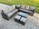Fimous Outdoor Garden Furniture Sets 8 Seater Wicker Rattan Furniture Sofa Sets with Rectangular Coffee Table 3 Seater Sofa Side Table 2 Small Footstools Dark Grey Mixed
