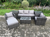 Fimous Outdoor Rattan Garden Furniture Set with 3 Seater Sofa Coffee Table 2 Side Tables 2 Armchairs Big Footstool Patio Lounge Sofa Set Dark Grey Mixed