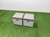 Fimous 9 Seater Wicker Rattan Corner Sofa Sets Outdoor Garden Furniture Sets with Rectangular Dining Table Lounge Sofa 3 Footstools Light Grey