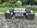 Fimous Rattan Garden Furniture Set with 3 Seater Sofa Coffee Table 2 Side Tables 2 Armchairs Indoor Outdoor Patio Lounge Sofa Set Dark Grey Mixed