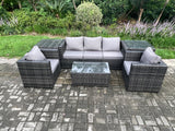 Fimous Rattan Garden Furniture Set with 3 Seater Sofa Coffee Table 2 Side Tables 2 Armchairs Indoor Outdoor Patio Lounge Sofa Set Dark Grey Mixed