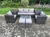 Fimous Outdoor Rattan Garden Furniture Set with 3 Seater Sofa Coffee Table 2 Side Tables 2 Armchairs 2 Small Footstool Patio Lounge Sofa Set Dark Grey Mixed