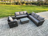 Fimous 7 Seater Rattan Outdoor Garden Furniture Sofa Set Patio Table & Chairs Set with 3 Seater Sofa Reclining Chair 3 Seater Sofa Dark Grey Mixed