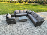 Fimous 7 Seater Rattan Outdoor Garden Furniture Sofa Set Patio Table & Chairs Set with 3 Seater Sofa Reclining Chair 3 Seater Sofa Side Table Dark Grey Mixed