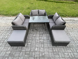 Fimous Garden Furniture Sets 8 Seater Rattan Furniture Manual Wicker Patio Sofa Patio Conversation Set with 2 Big Footstool Dark Grey Mixed