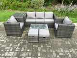 Fimous Rattan Garden Furniture Set with 3 Seater Sofa Coffee Table Side Table 2 Armchairs 2 Small Footstools Indoor Outdoor Patio Lounge Sofa Set Dark Grey Mixed