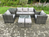 Fimous Rattan Garden Furniture Set with 3 Seater Sofa Coffee Table Side Table 2 Armchairs 2 Small Footstools Indoor Outdoor Patio Lounge Sofa Set Dark Grey Mixed