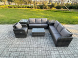 Fimous 7 Seater Rattan Outdoor Garden Furniture Sofa Set Patio Table & Chairs Set with 3 Seater Sofa Reclining Chair 3 Seater Sofa 2 Side Tables Dark Grey Mixed