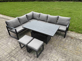 Fimous 7 Piece Garden Furniture Set 8 Seater Aluminium Outdoor Dining Set Dark Grey