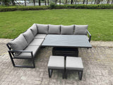 Fimous 7 Piece Garden Furniture Set 8 Seater Aluminium Outdoor Dining Set Dark Grey