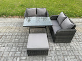 Fimous Outdoor Garden Furniture Sets 4 Pieces Wicker Rattan Furniture Sofa Sets with Rectangular Dining Table Love Sofa Big Footstool