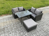 Fimous Outdoor Garden Furniture Sets 4 Pieces Wicker Rattan Furniture Sofa Sets with Rectangular Dining Table Love Sofa Big Footstool