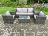 Fimous 5 Seater Outdoor Lounge Sofa Set Wicker PE Rattan Garden Furniture Set with 2 Armchair Oblong Coffee Table Dark Grey Mixed