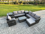 Fimous 8 Seater Rattan Outdoor Garden Furniture Sofa Set Patio Table & Chairs Set with 3 Seater Sofa Reclining Chair 3 Seater Sofa 2 Side Tables Big Footstool Dark Grey Mixed