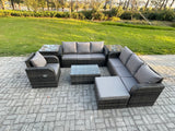 Fimous 8 Seater Rattan Outdoor Garden Furniture Sofa Set Patio Table & Chairs Set with 3 Seater Sofa Reclining Chair 3 Seater Sofa 2 Side Tables Big Footstool Dark Grey Mixed
