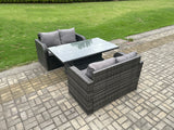 Fimous Outdoor Rattan Furniture Garden Dining Set Height Adjustable Rising lifting Table With Love Sofa Dark Grey Mixed