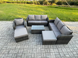 Fimous Wicker PE Rattan Garden Furniture Set 9 Seater Outdoor Lounge Sofa Set with Coffee Table 2 Big Footstool Dark Grey Mixed