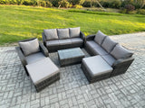 Fimous Wicker PE Rattan Garden Furniture Set 9 Seater Outdoor Lounge Sofa Set with Coffee Table 2 Big Footstool Dark Grey Mixed