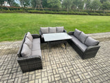 Fimous Patio Rattan Garden Furniture Set with Oblong Rectangular Dining Table 9 Seater Outdoor Lounge Sofa Set Dark Grey Mixed