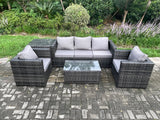 Fimous Rattan Garden Furniture Set with 3 Seater Sofa Coffee Table Side Table 2 Armchairs Indoor Outdoor Patio Lounge Sofa Set Dark Grey Mixed