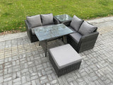 Fimous Outdoor Garden Furniture Sets 5 Pieces Wicker Rattan Furniture Sofa Sets with Rectangular Dining Table Love Sofa Big Footstool Side Table