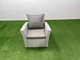 Fimous Garden Outdoor Rattan Furniture Set Rattan Corner Sofa Oblong Dining Table with Armchair 2 Big Footstools Light Grey Mixed 9 Seater