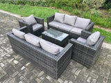 Fimous Wicker PE Rattan Sofa Set Outdoor Patio Garden Furniture with 2 Armchairs Oblong Coffee Table Dark Grey Mixed