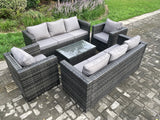 Fimous Wicker PE Rattan Sofa Set Outdoor Patio Garden Furniture with 2 Armchairs Oblong Coffee Table Dark Grey Mixed
