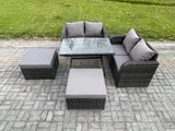 Fimous Outdoor Garden Furniture Sets 5 Pieces Wicker Rattan Furniture Sofa Sets with Rectangular Dining Table Love Sofa 2 Big Footstool