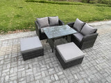 Fimous Outdoor Garden Furniture Sets 5 Pieces Wicker Rattan Furniture Sofa Sets with Rectangular Dining Table Love Sofa 2 Big Footstool