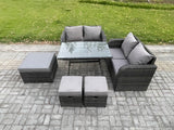 Fimous Outdoor Garden Furniture Sets 6 Pieces Rattan Furniture Manual Wicker Patio Sofa Patio Conversation Set with 3 Footstools Dark Grey Mixed