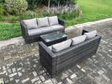 Fimous 6 Seater Rattan Garden Furniture Set Outdoor Patio Sofa Set with Oblong Table Dark Grey Mixed