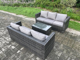 Fimous 6 Seater Rattan Garden Furniture Set Outdoor Patio Sofa Set with Oblong Table Dark Grey Mixed