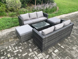 Fimous Rattan Garden Furniture Set Indoor Outdoor Patio Sofa Set with Oblong Coffee Table 2 Big Footstool 8 Seater Dark Grey Mixed