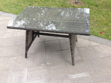 Fimous Dark Grey Mixed Rattan Dining Table Garden Furniture With Clear Tempered Glass