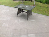 Fimous Dark Grey Mixed Rattan Dining Table Garden Furniture With Clear Tempered Glass