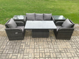 Fimous Outdoor Rattan Furniture Garden Dining Sets Height Adjustable Rising lifting Table Sofa Set With Chairs Side Tables
