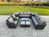 Fimous Rattan Outdoor Garden Furniture Sofa Set Patio Table & Chairs Set with 3 Seater Sofa Reclining Chair 2 Small Footstools 3 Seater Sofa 2 Side Tables Dark Grey Mixed