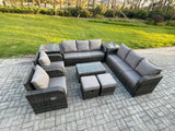 Fimous Rattan Outdoor Garden Furniture Sofa Set Patio Table & Chairs Set with 3 Seater Sofa Reclining Chair 2 Small Footstools 3 Seater Sofa 2 Side Tables Dark Grey Mixed