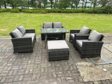 Fimous 7 Seater Outdoor Dark Grey Mixed High Back Rattan Sofa Dining Table Set Garden Furniture Love Sofa Arm Chair