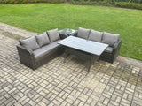 Fimous Rattan Garden Furniture Set with Oblong Rectangular Dining Table 4 Pieces Outdoor Lounge Sofa Set Dark Grey Mixed