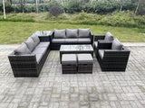 Fimous Outdoor Rattan Garden Furniture Lounge Sofa Set With Oblong Rectagular Coffee Table 2 PC Arm Chair Side Coffee Table 2 Stools