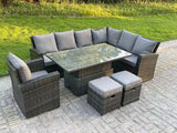 Fimous High Back Rattan Garden Furniture Corner Sofa Sets Adjustable Rising Table Dark Mixed Grey 9 seater right corner