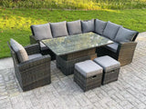 Fimous High Back Rattan Garden Furniture Corner Sofa Sets Adjustable Rising Table Dark Mixed Grey 9 seater right corner