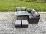 Fimous Outdoor Garden Furniture Sets 6 Pieces Wicker Rattan Furniture Sofa Sets with Rectangular Dining Table Love Sofa 2 Small Footstool Side Table